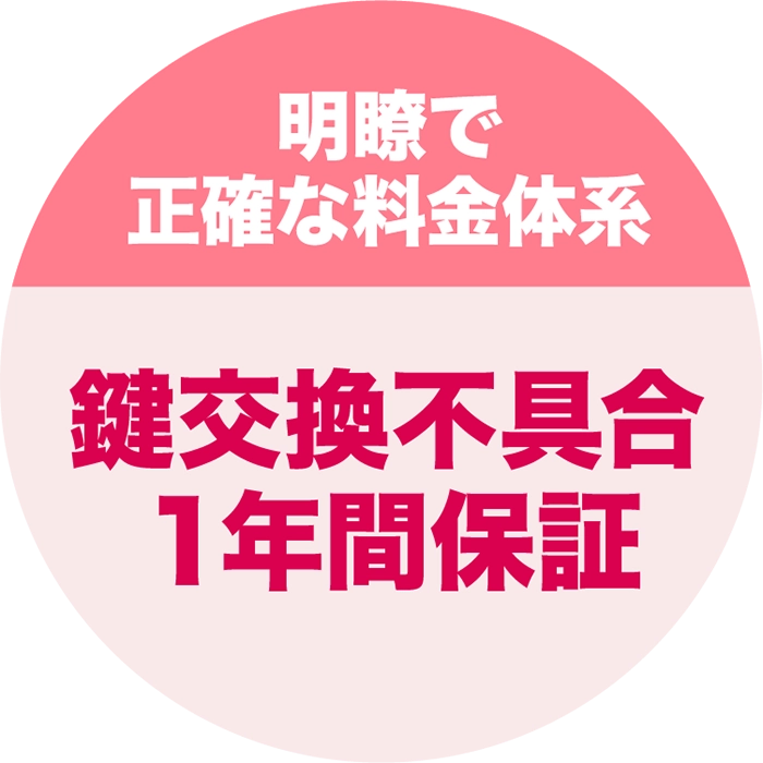 明瞭で正確な料金体系 鍵交換不具合1年間保証